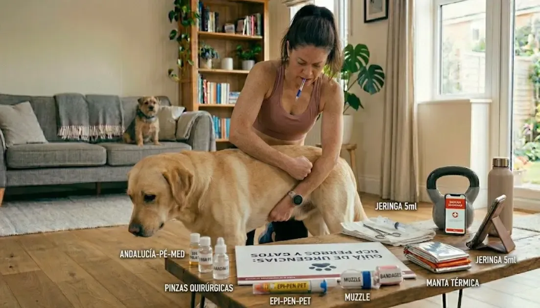 Kit primeros auxilios RCP mascotas con pinzas jeringa manta térmica