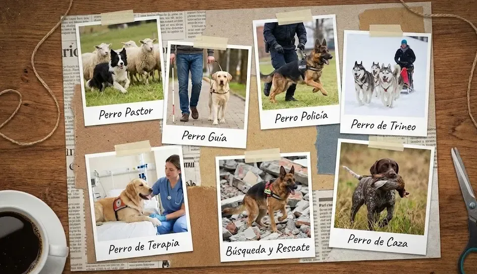 Collage de diferentes razas de perros mostrando diversidad funcional