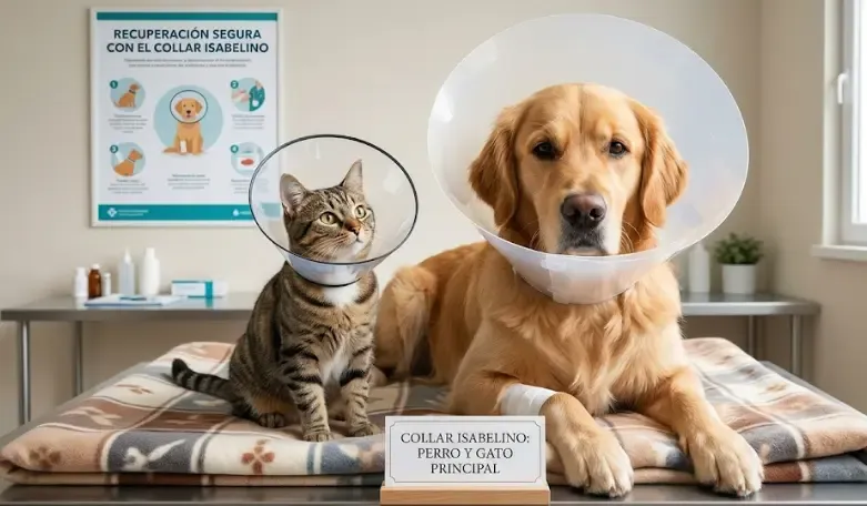 Perro y gato con collar isabelino