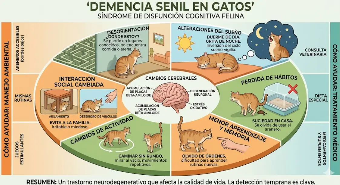 Demencia senil en gatos: señales de alerta, causas y qué puedes hacer