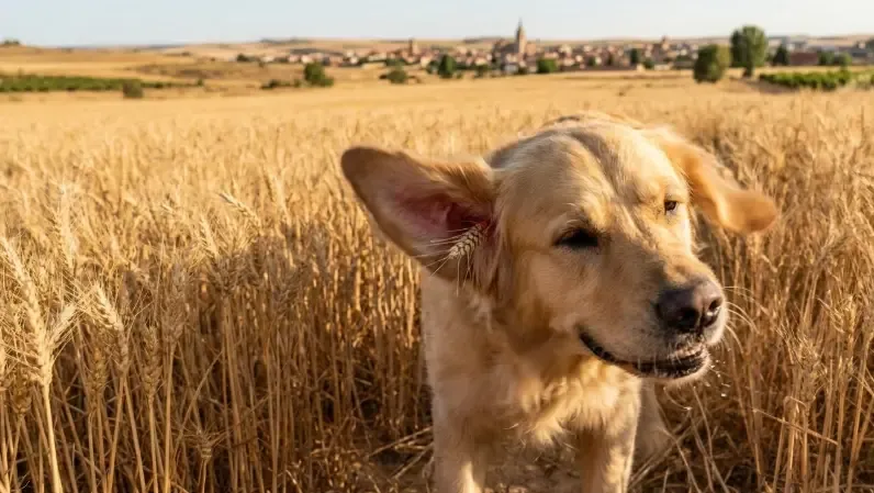 Perro sacudiendo la cabeza violentamente tras la posible entrada de una espiga en su canal auditivo