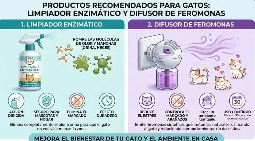 Productos recomendados: limpiador enzimático y difusor de feromonas