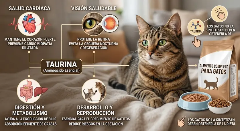 Taurina para gatos: por qué es vital y dónde encontrarla (guía 2026)